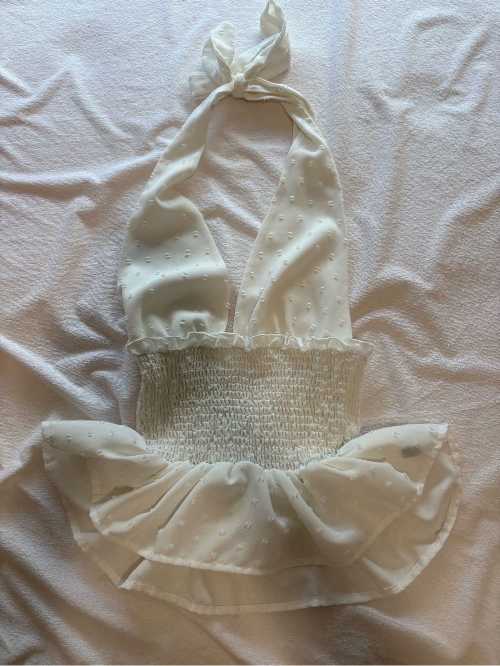 SHEIN White Smocked Halter Ruffle Crop Top